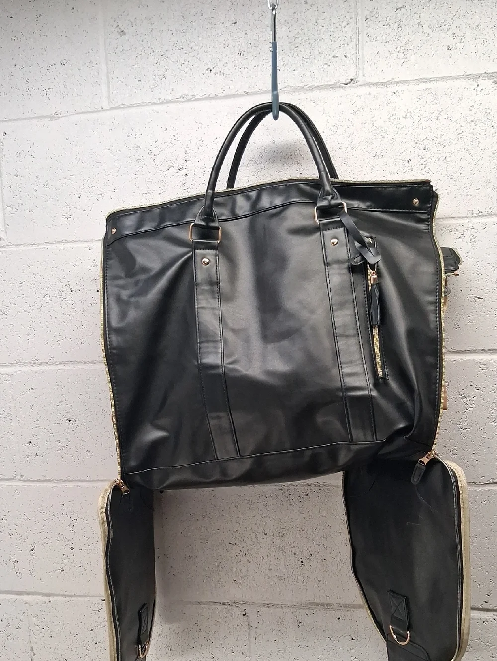 NWT PU Leather Duffel Bag, Carry on Garment Bag Black